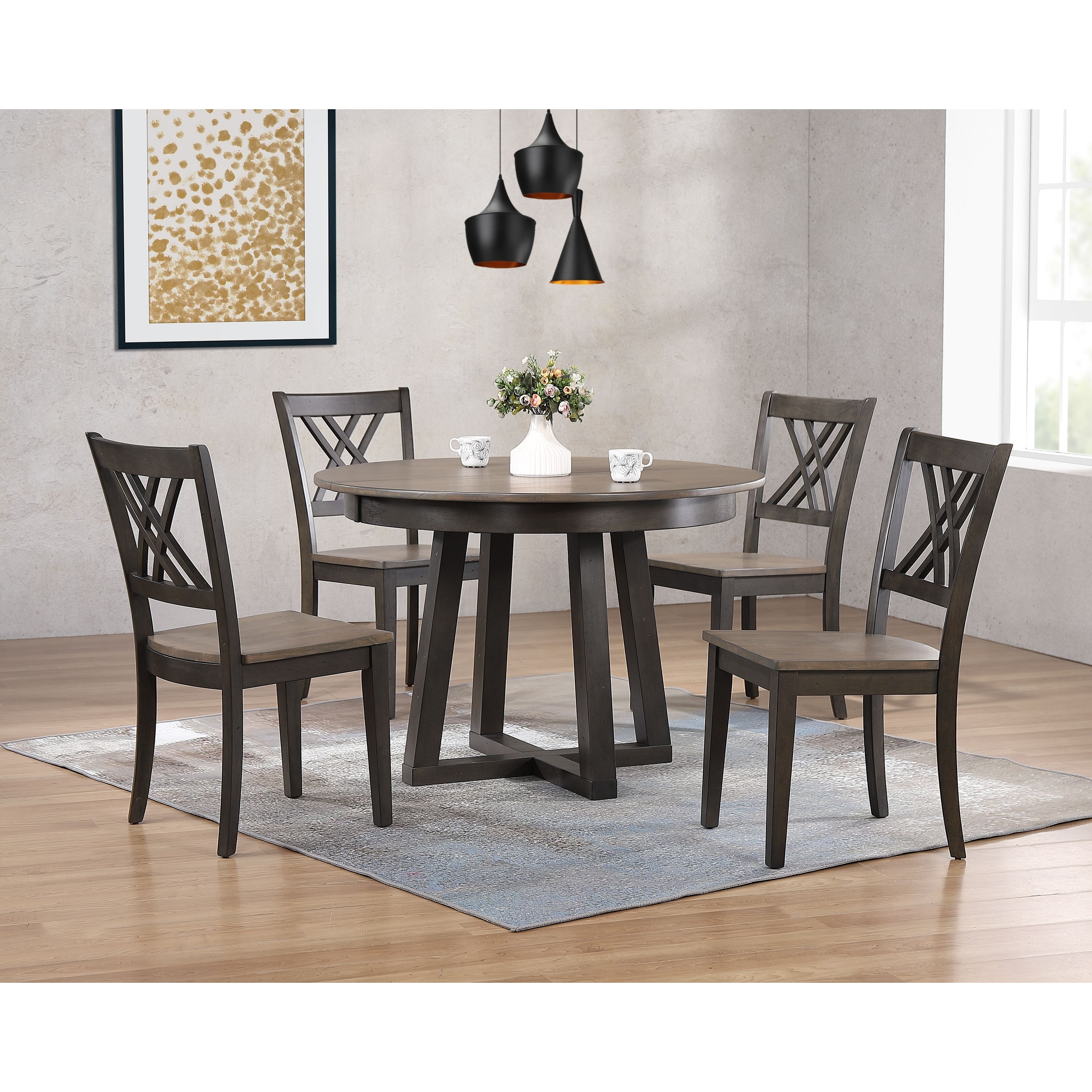Coastal Haven Collection Antiqued Grey Double X-Back 5-Piece Cross Pedestal Dining Set