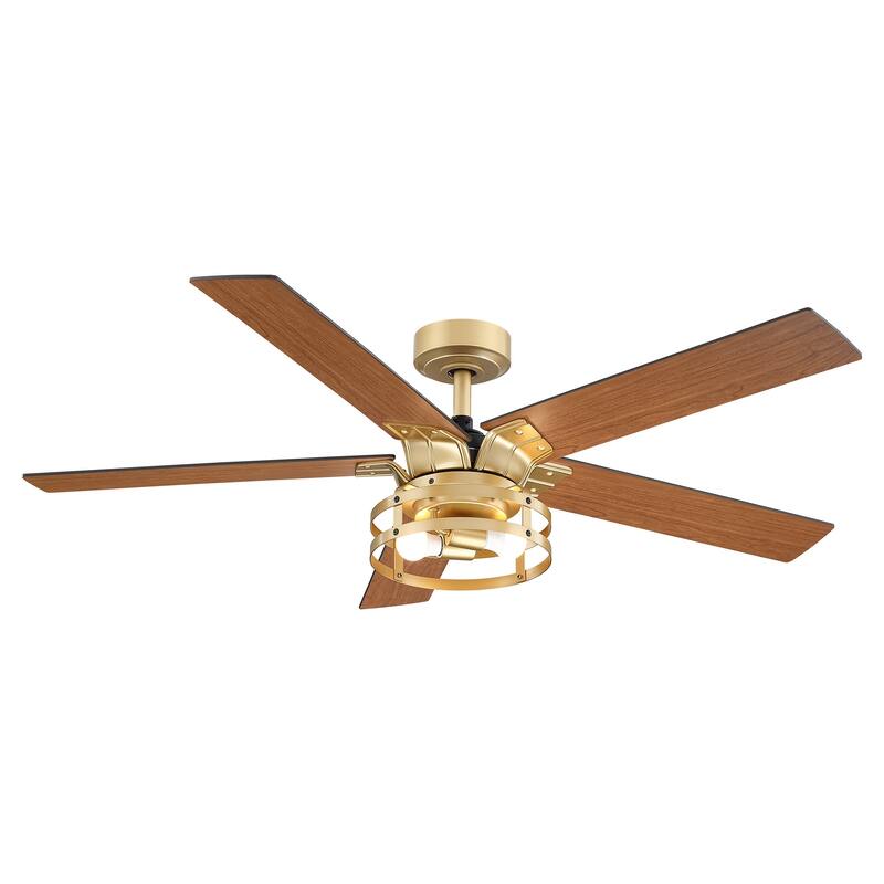 52" Gold Metal Reversible 5-Blade LED Ceiling Fan with Remote
