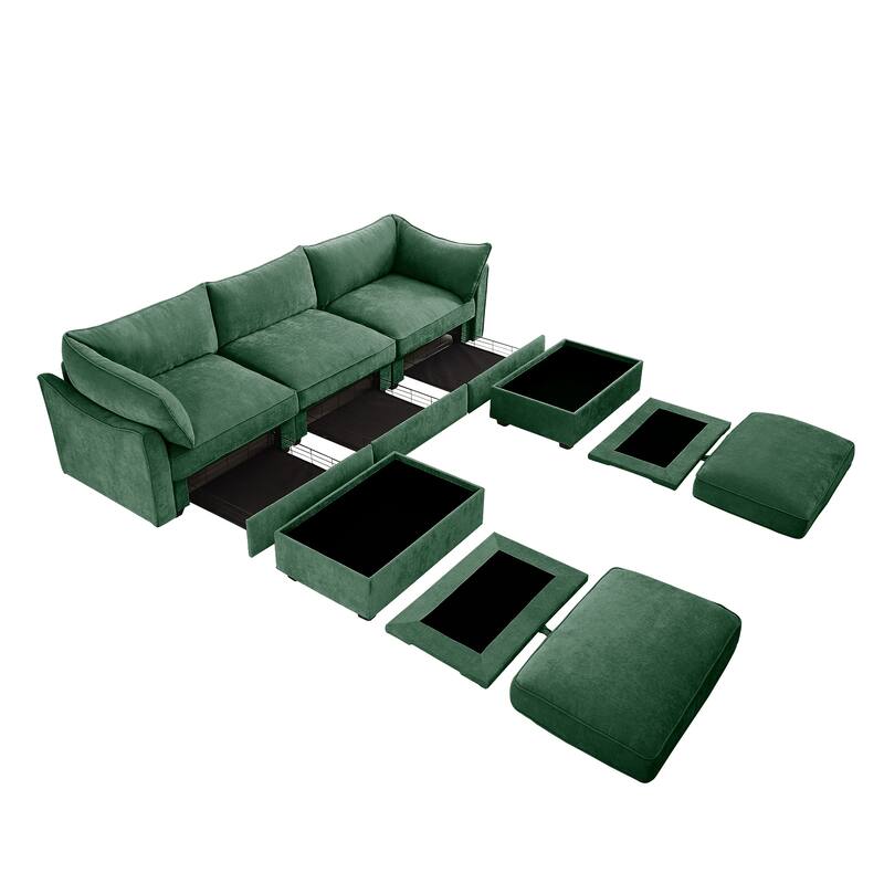 GDFStudio - Chenille U-Shaped 3-Seater 112.6" Modular Sofa with 2 Ottomans