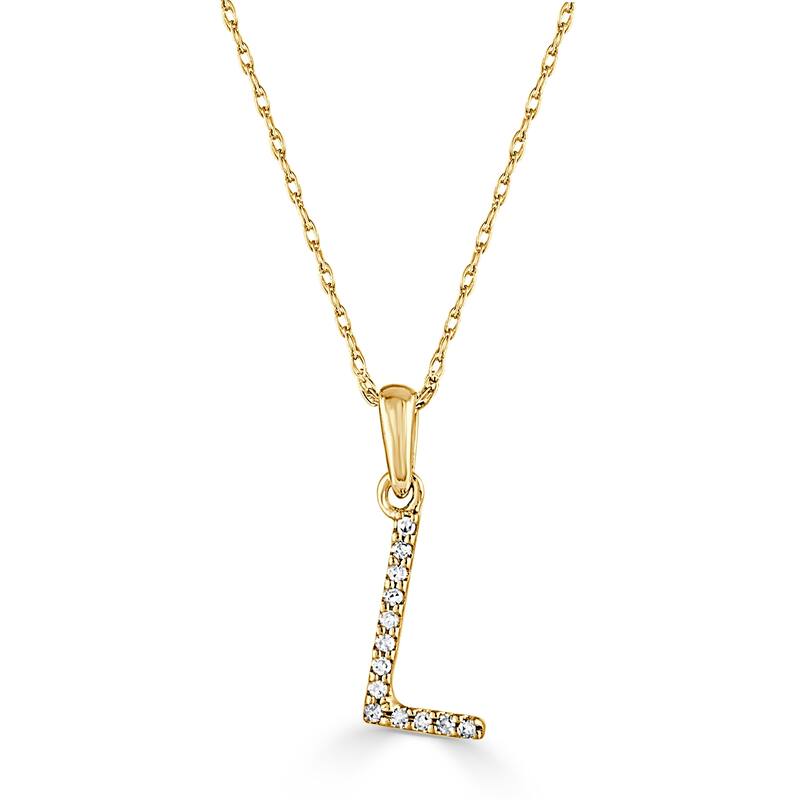 Joelle Collection 1/10 ctw Diamond Initial Pendant Necklace 14K Gold adjustable 16 to 18 inch Chain - Personalized Gift - L - Yellow