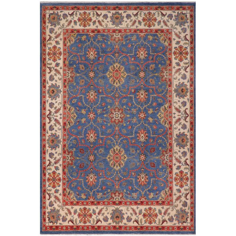 Rustic Kazak Caden Blue/Beige Wool Rug - 10'8'' x 14'2''