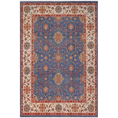 Rustic Kazak Caden Blue/Beige Wool Rug - 10'8'' x 14'2''