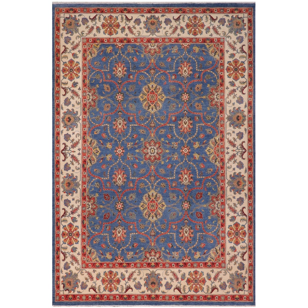 Rustic Kazak Caden Blue/Beige Wool Rug - 10'8'' x 14'2''