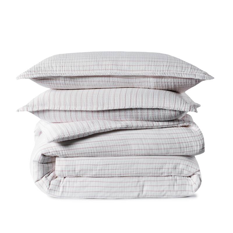 Airply Stripe Queen Set - White/Blush