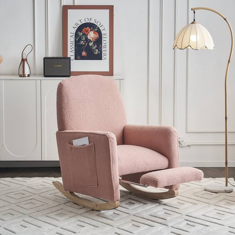 Modern Nursery Rocking Chair With Adjustable Footrest - Pink