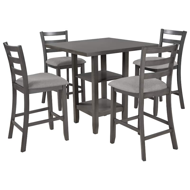 5-Piece Wooden Dining Set with Padded Chairs and Storage Shelving