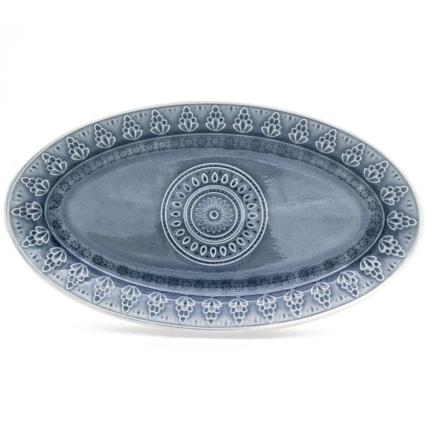 Euro Ceramica Fez 14.5" Oval Platter - 14.5 in. x 8.5 in. x 1.5 in. - Grey
