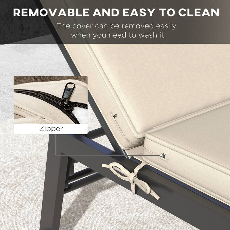 Outsunny 2 Patio Chaise Lounge Chair Cushions with Backrests, Replacement Patio Cushions with Ties for Outdoor Poolside Lounge