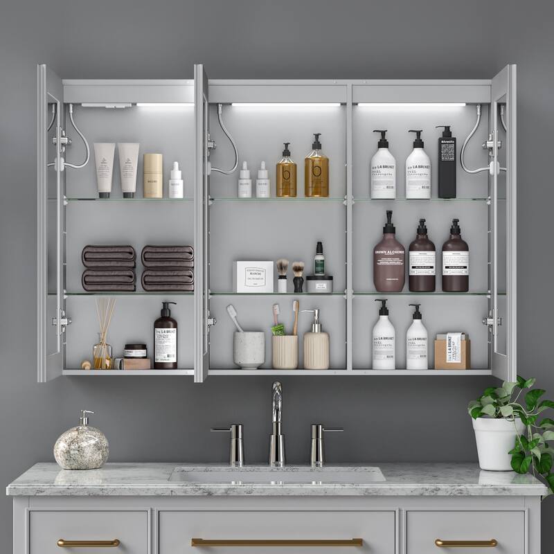 Modland 48–96 Inch LED Lighted Medicine Cabinet with Mirror, Large Bathroom Mirror Cabinet with Lights, Adjustable Shelves