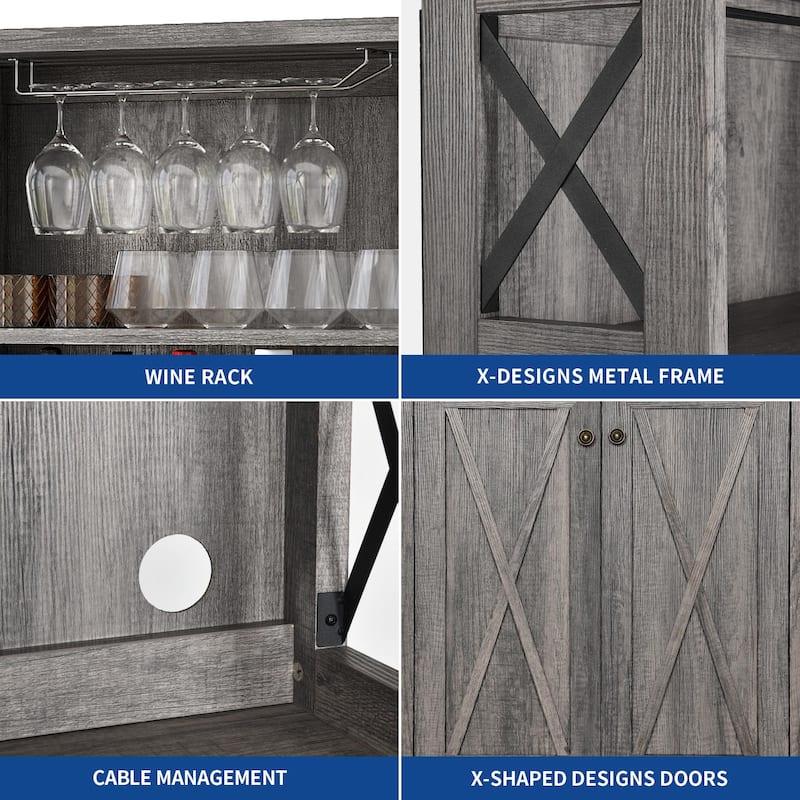 Bar Cabinet for Liquor and Glasses Dining Kitchen Cabinet with Wine Rack