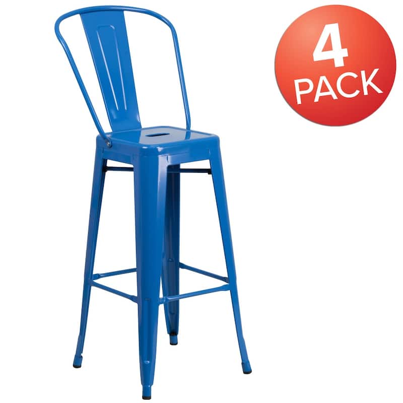 4 Pack 30" High Metal Indoor-Outdoor Barstool with Back - Kitchen Furniture