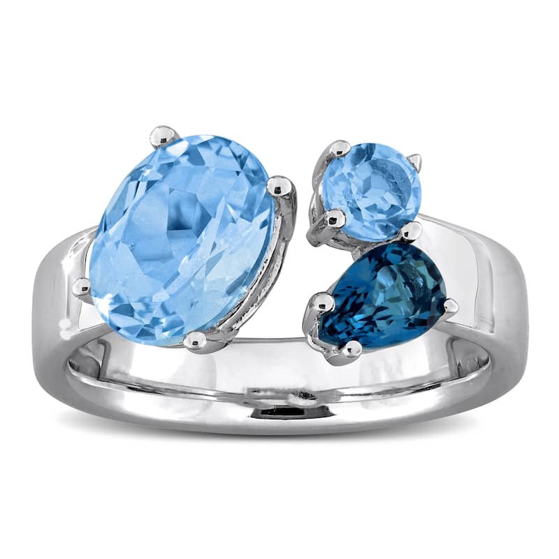 Miadora 3 1/3ct TGW Sky London Swiss Blue Topaz 3-Stone Open Ring in Sterling Silver
