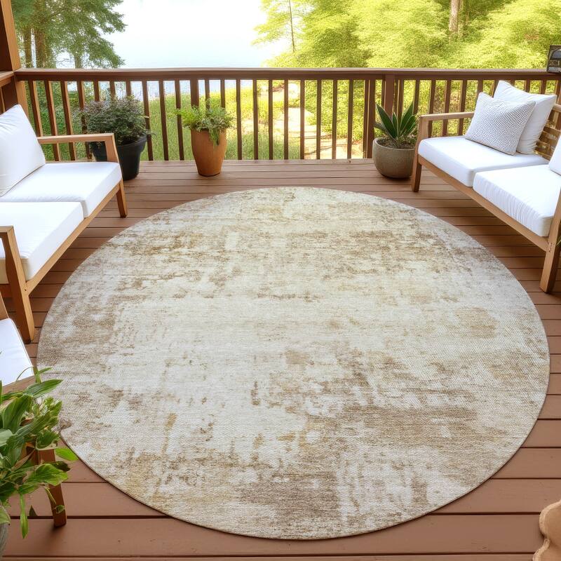Machine Washable Indoor/ Outdoor Modern Casual Chantille Rug - Beige - 8' x 8'