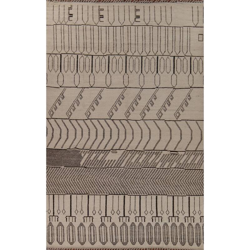 Abstract Moroccan Large Area Rug Handmade Oriental Wool Carpet - 9'11"x 14'5"