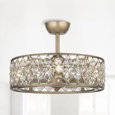 25" Rusted Silver 3-Blade Crystal Ceiling Fan Chandelier with Remote