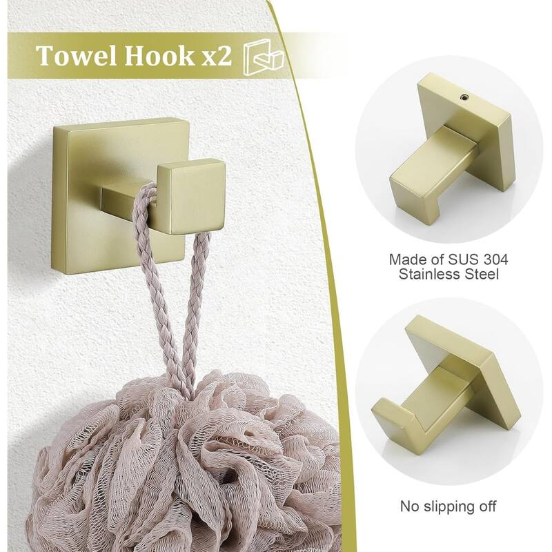 (Brushed Light Gold) 4-Piece Bathroom Hardware Set 16 Inch Towel Bar Set, High Quality Stainless Steel.