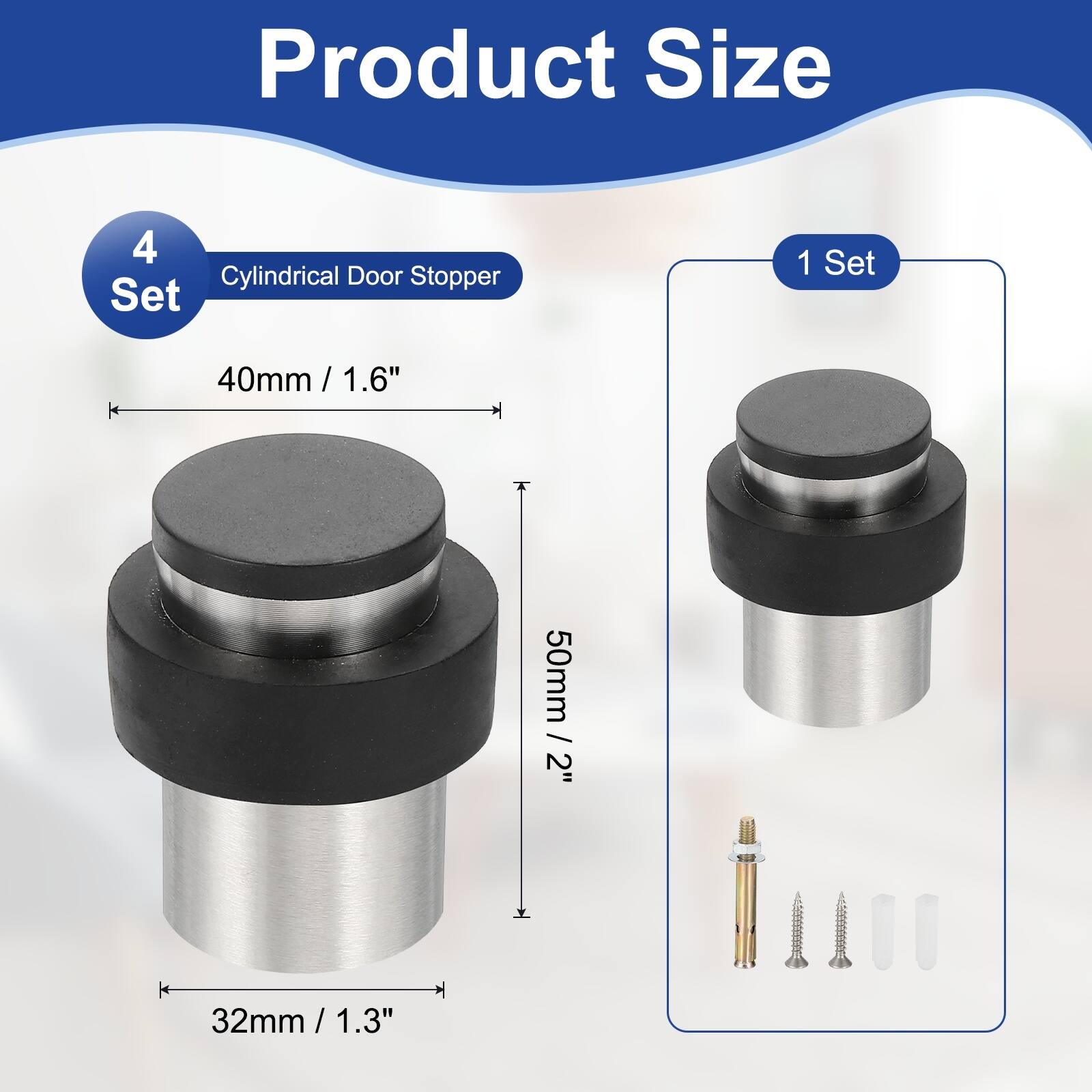 Cylindrical Door Stopper, Rubber Bumper Door Stop, Wall Floor Mount Decorative Wall Protector with Screws for Bottom of Doors