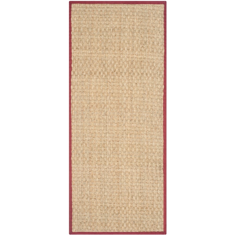 SAFAVIEH Natural Fiber Marina Basketweave Seagrass Rug - 2'6" x 12' Runner - Natural/Burgundy Red - Runner