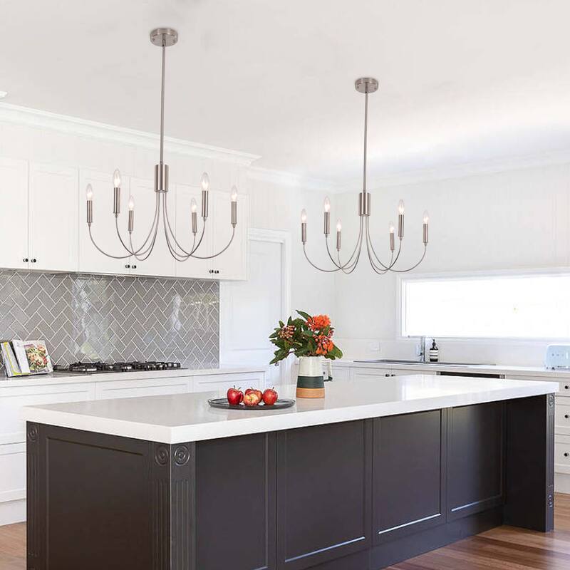 6-Light Modern Chandelier, Farmhouse Chandelier, Candle Style Chandelier for Dining Living Room Kitchen Island - 23.62"Dx8.86"H