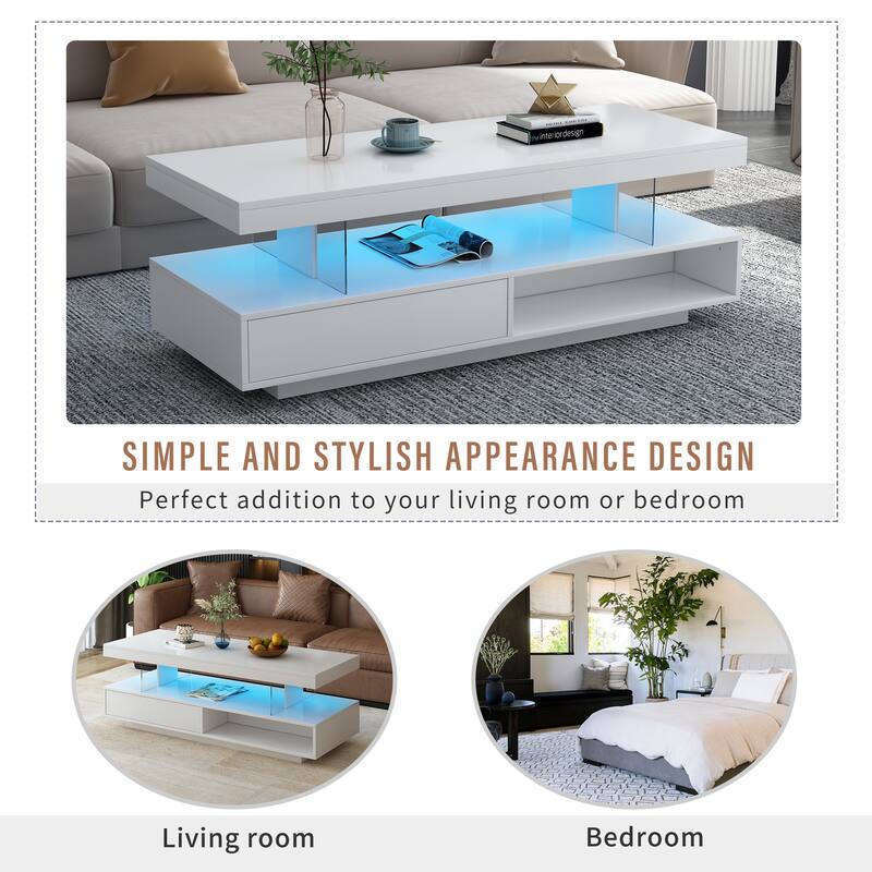 Modern LED Coffee Table with Storage Drawers for Living Room