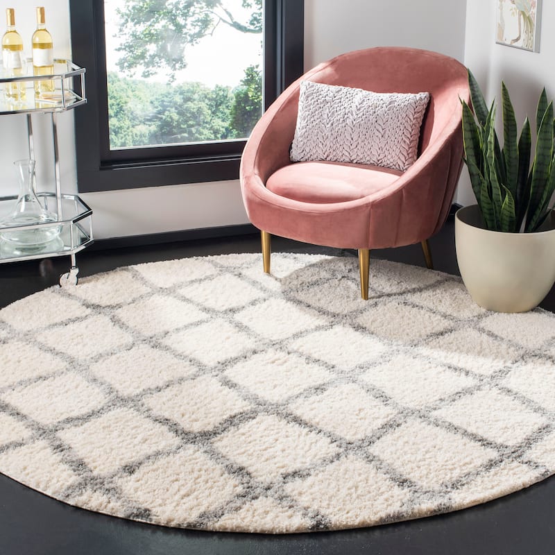SAFAVIEH Berber Shag Sestilia Rug - 3'3" Round - Ivory/Grey