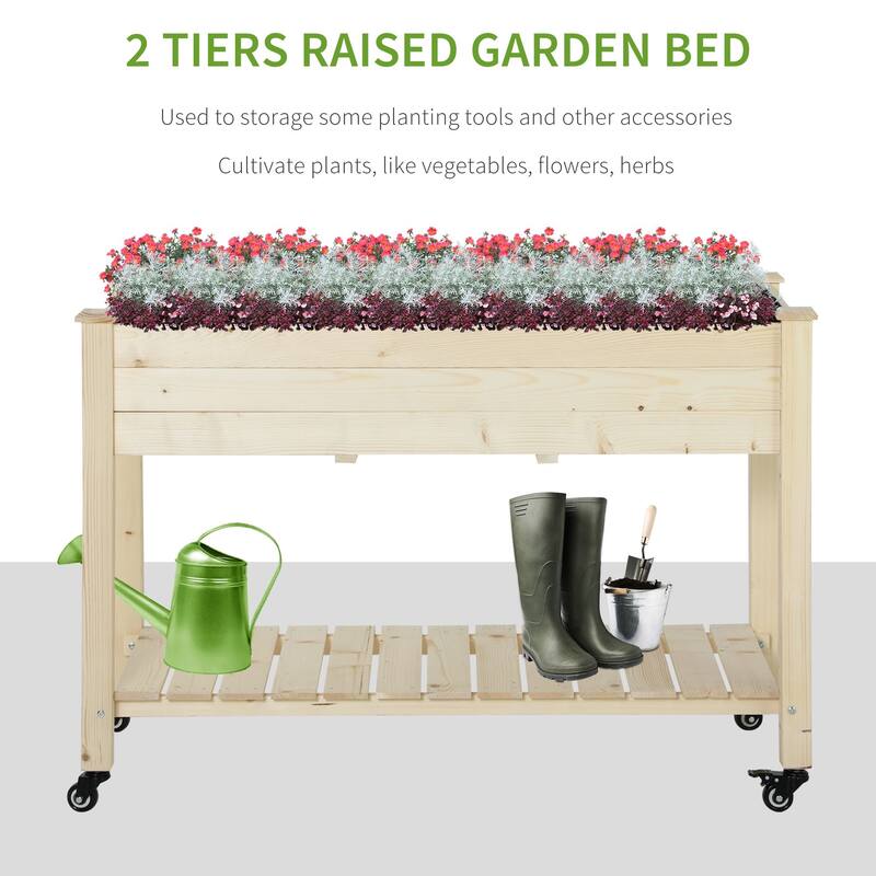 Raised Indoor/Outdoor Garden Planter Bed with Shelf for Vegetable Herb