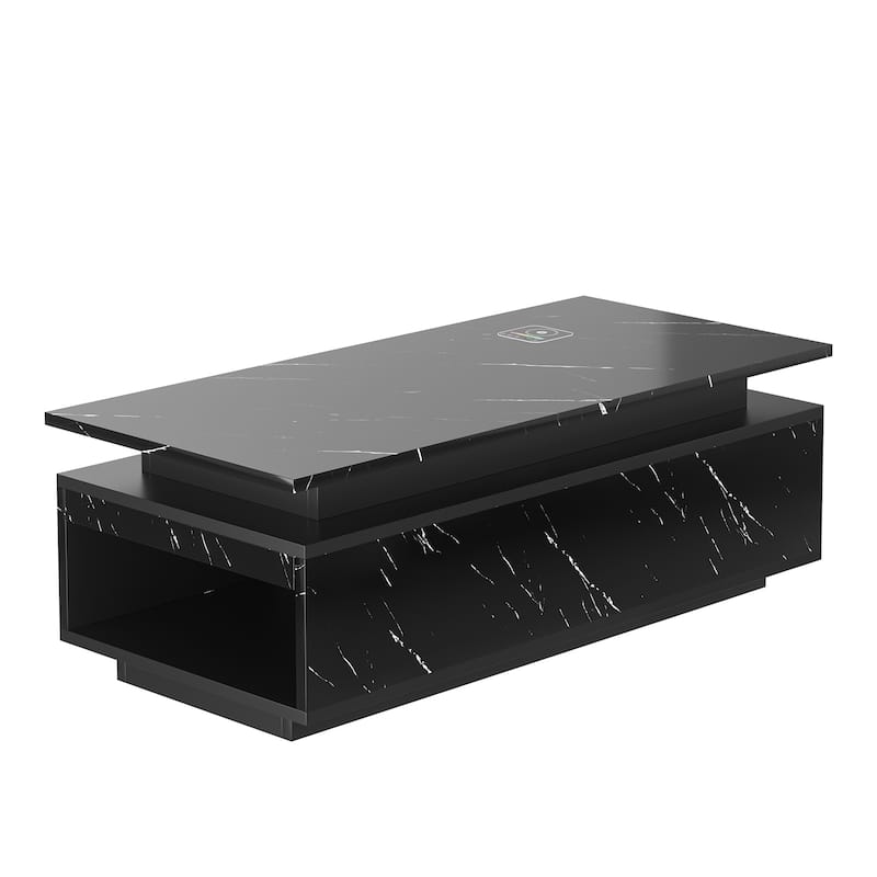 Smart LED Coffee Table 47.2" with Bluetooth Speaker & Wireless Charging, Modern White Marble Center Table