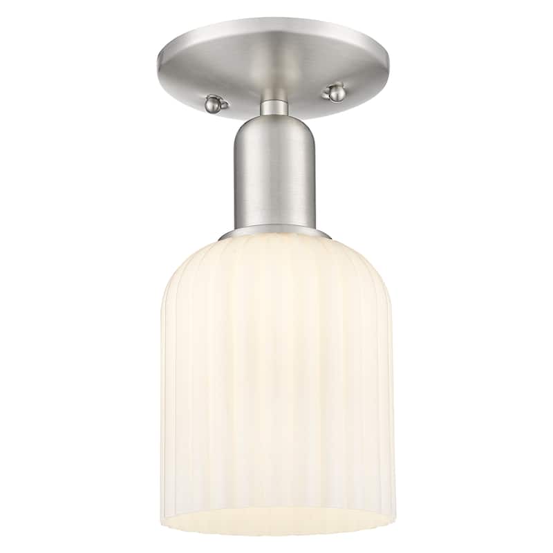 Innovations Lighting Downtown Urban - Bridal Veil - 1 Light 5" Semi-Flush Mount Light - Gloss White Shade/Brushed Satin Nickel