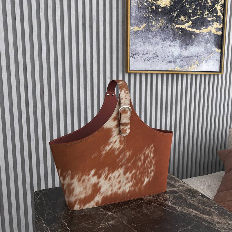 Leather Handmade Box Style Single Slot Magazine Holder with Buckle Handle - Brown, Dark Brown, Gray or Black - Roche River Decor