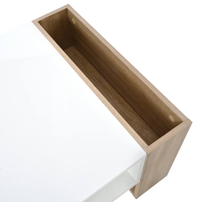 Roomfitters Modern High Gloss Coffee Table with Open Shelf, Practical Rectangle Center Table with Hidden Storage