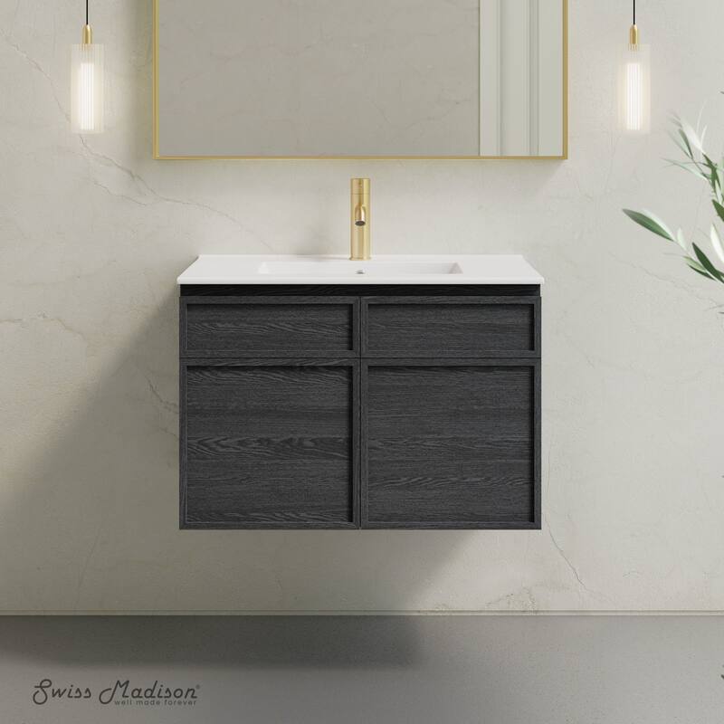 St. Tropez 30" Wall-Mounted Bathroom Vanity In Black Oak With Sink Top - 30