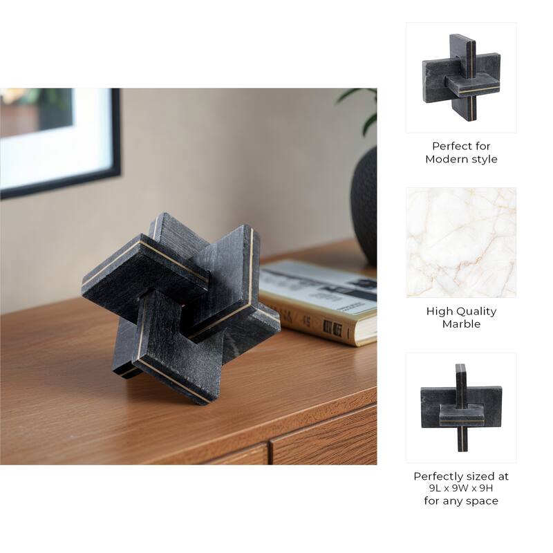 Stone Metal Decorative Object Interlocking Modern Geometric Structure