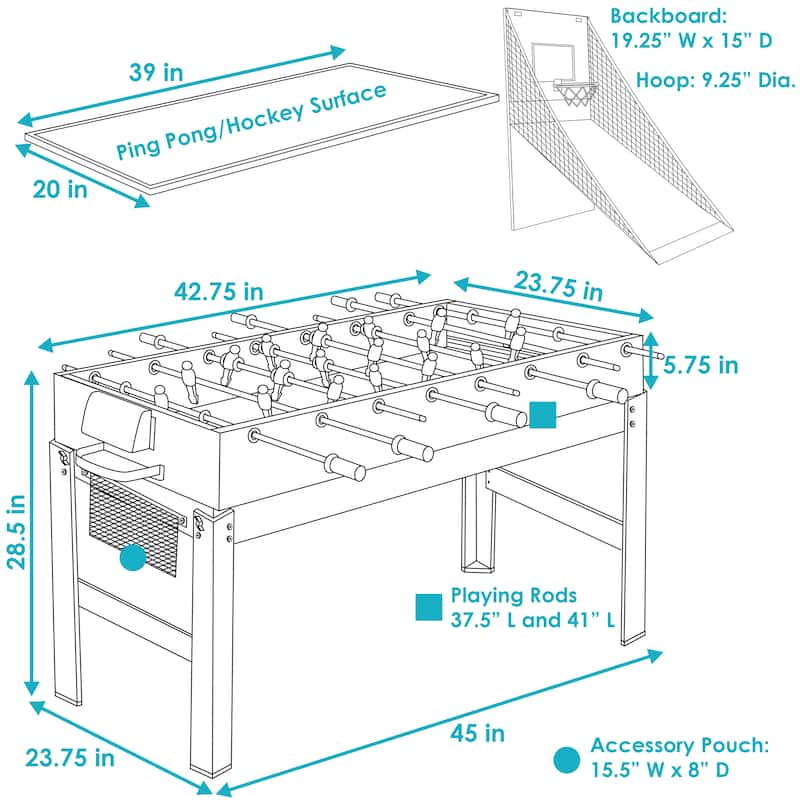 Sunnydaze 2-Player 5-in-1 Multi-Game Table - 45"
