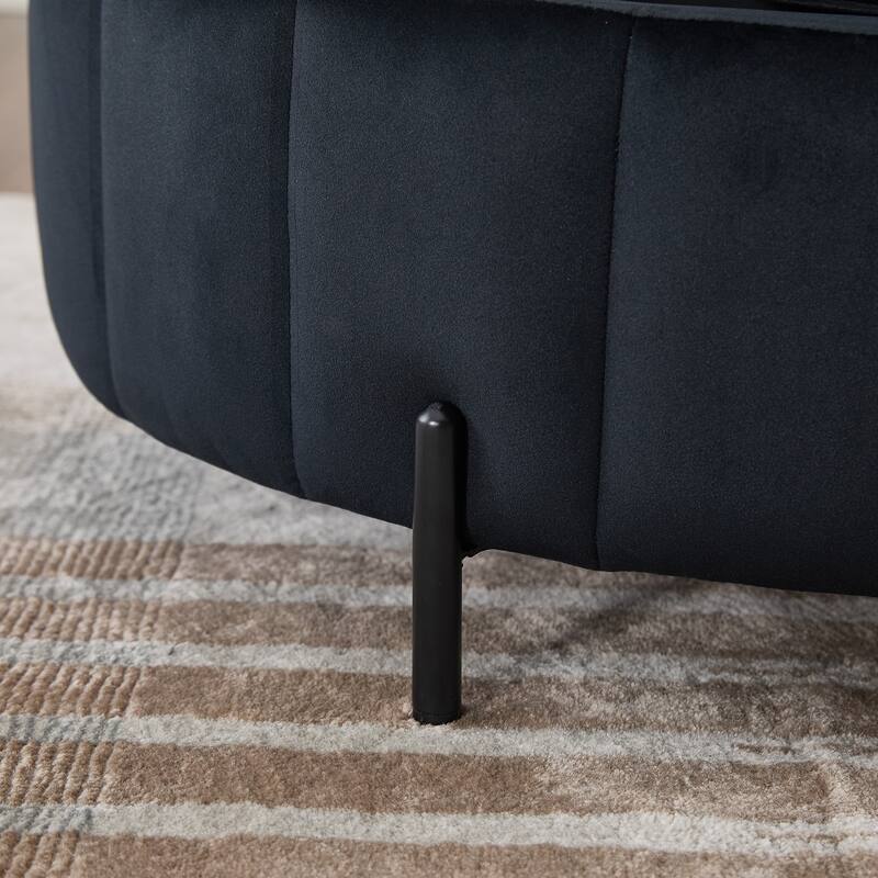 31.5"W Upholstered Round Ottoman With Reversible Lid, Velvet Storage Stool, Channel Tufted Pumpkin-shape Footstool