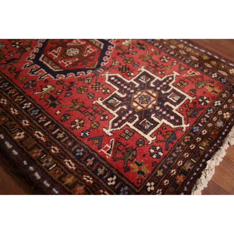 Geometric Gharajeh Persian Runner Rug Handmade Tribal Red Wool Carpet - 2'5"x 9'5"