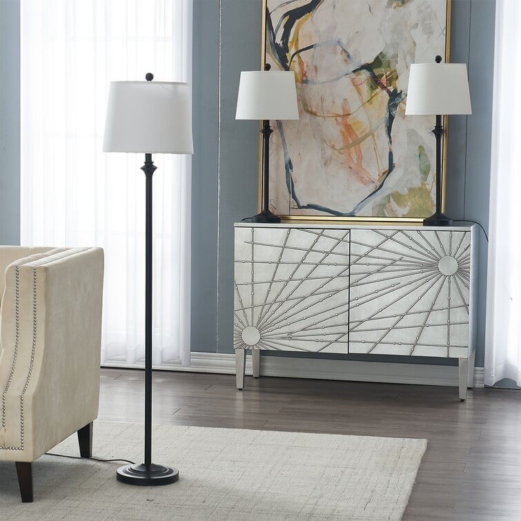 3 Piece Black Metal Table and Floor Lamp Set (Set of 3)
