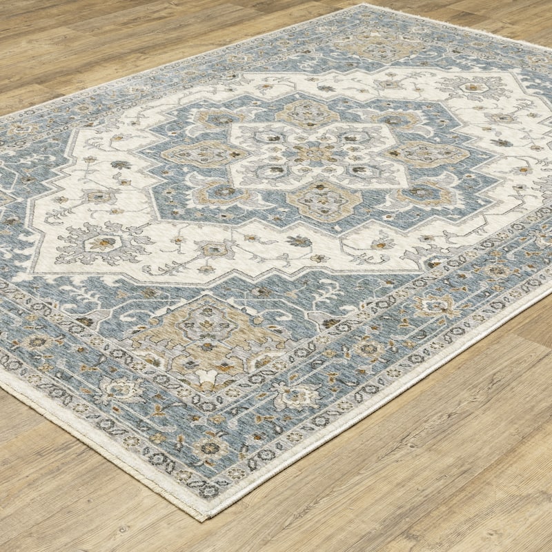 Style Haven Marley Traditional Medallion Blue/ Ivory Area Rug
