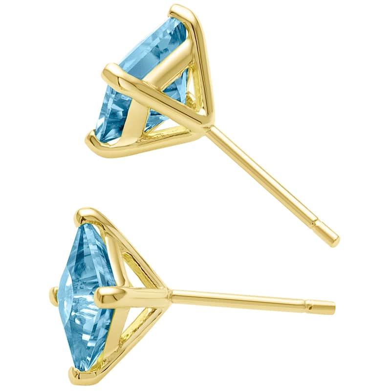 14k Yellow Gold Swiss Blue Topaz Stud Earrings 2.54 ct Princess Shape