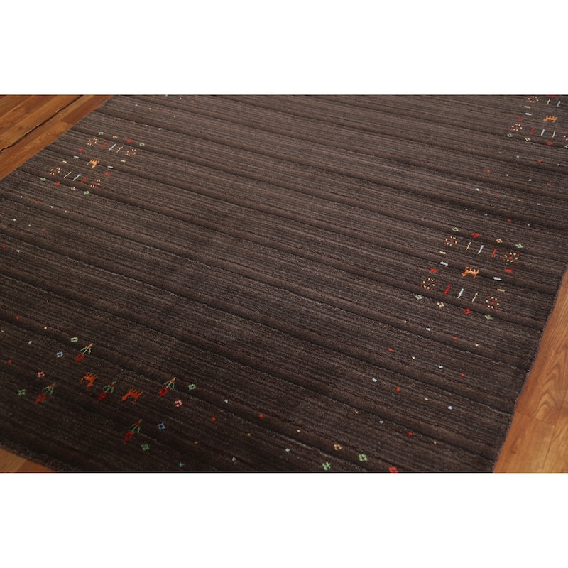 Hand Knotted Oriental 100% Wool Carpet Tribal Tribal Brown Gabbeh Area Rug - 8' 3'' X 5' 3''