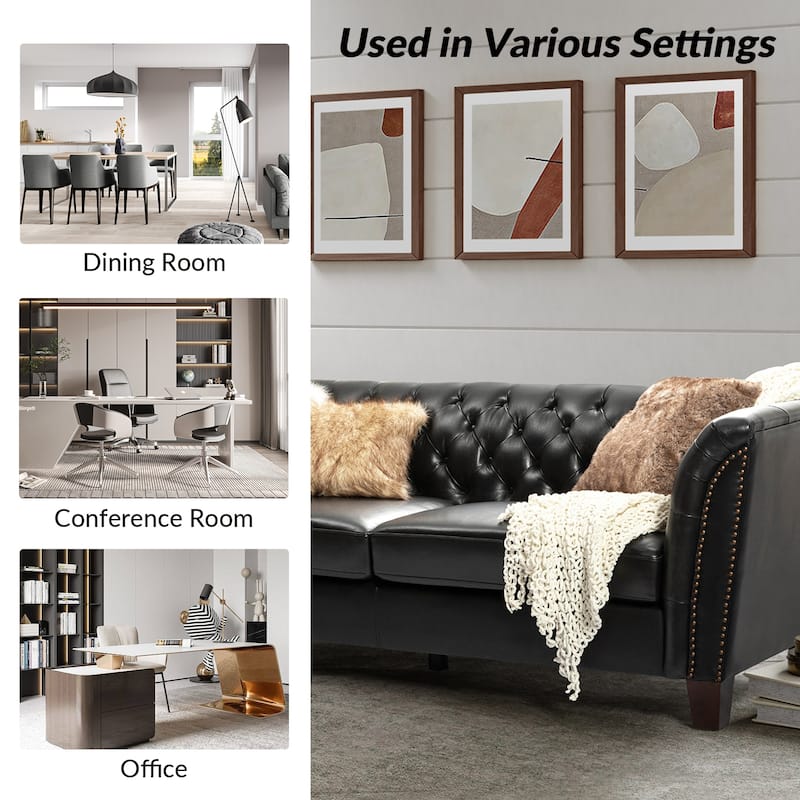 Regina 82.5" Tufted Genuine Leather Sofa Couch for Living Room By HULALA HOME