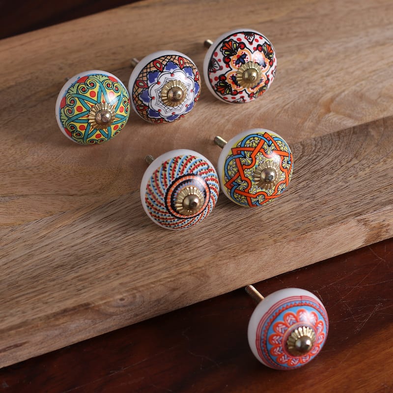 Novica Handmade Moroccan Delight Ceramic Knobs (Set Of 6)