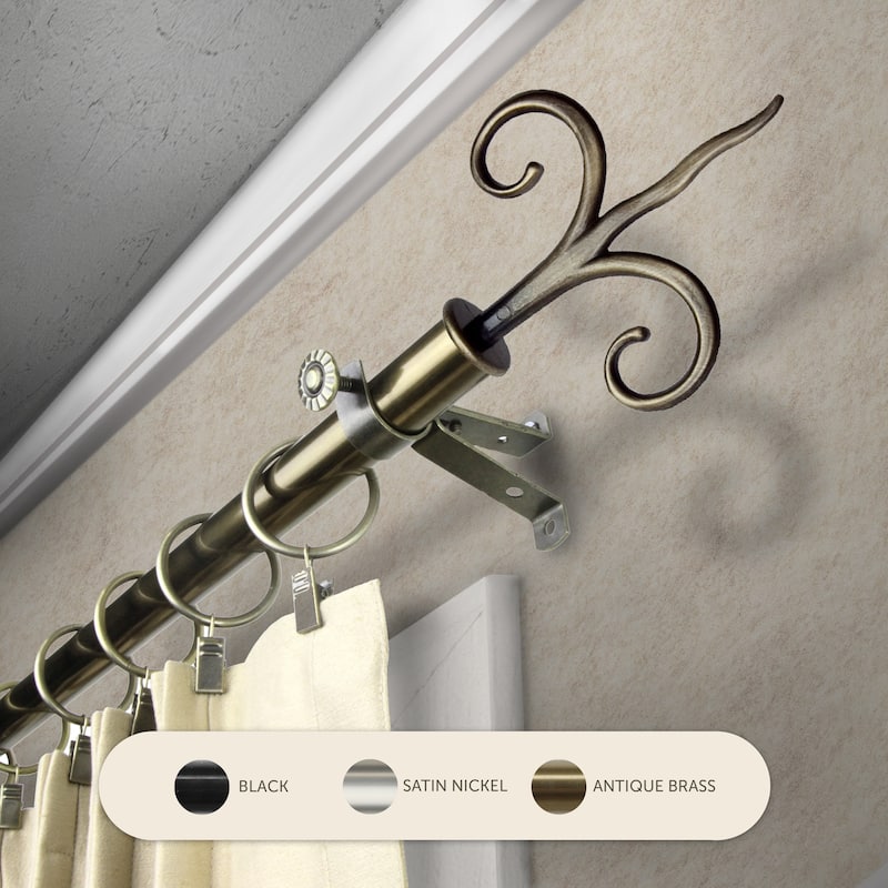 InStyleDesign Vertex Adjustable Curtain Rod 13/16 inch dia - 120 to 170 inches - Antique Brass