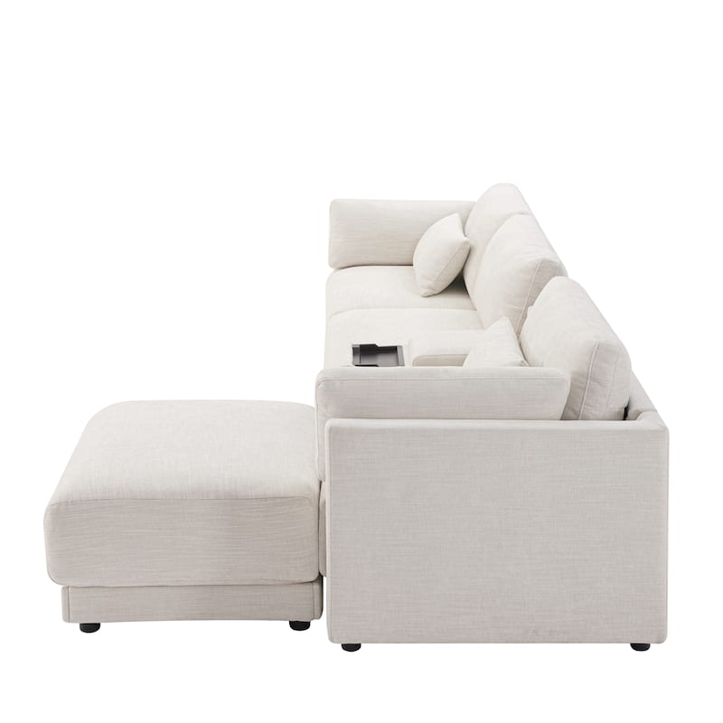 124'' L-Shaped Sectional Sofa Chenille Upholstered Cloud Couches with Multi-Functional Storage Console & Movable Ottoman
