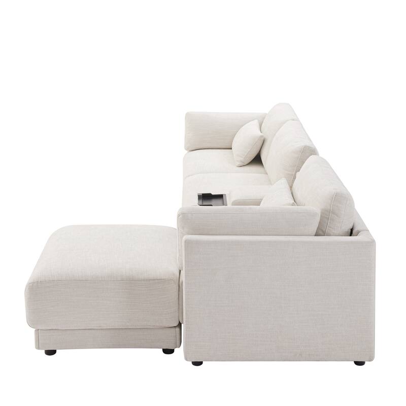 Chenille Reversible Sectional Sofa w/ Storage Console, Movable Ottoman