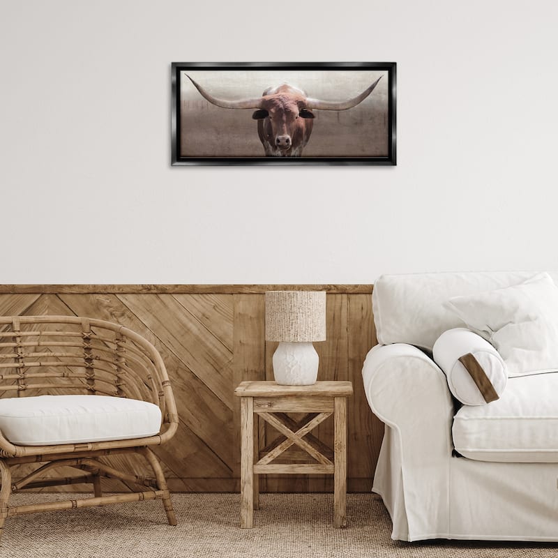 Stupell Rustic Western Longhorn Framed Floater Canvas Wall Art Design By Carol Robinson