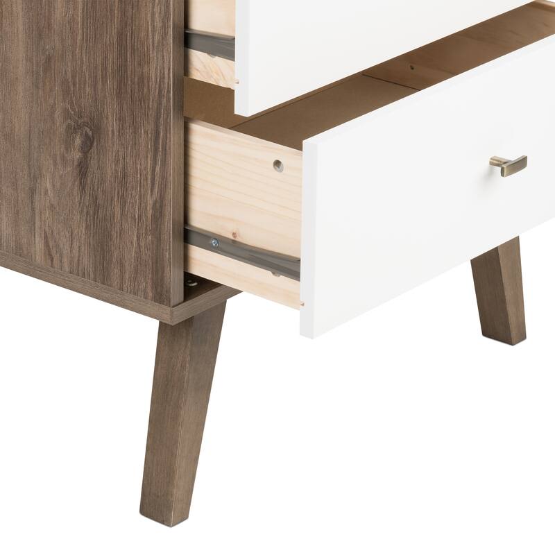 Prepac Milo Mid-Century Modern 2 Drawer Nightstand with Open Shelf, Bedside Table, Contemporary Bedroom Furniture