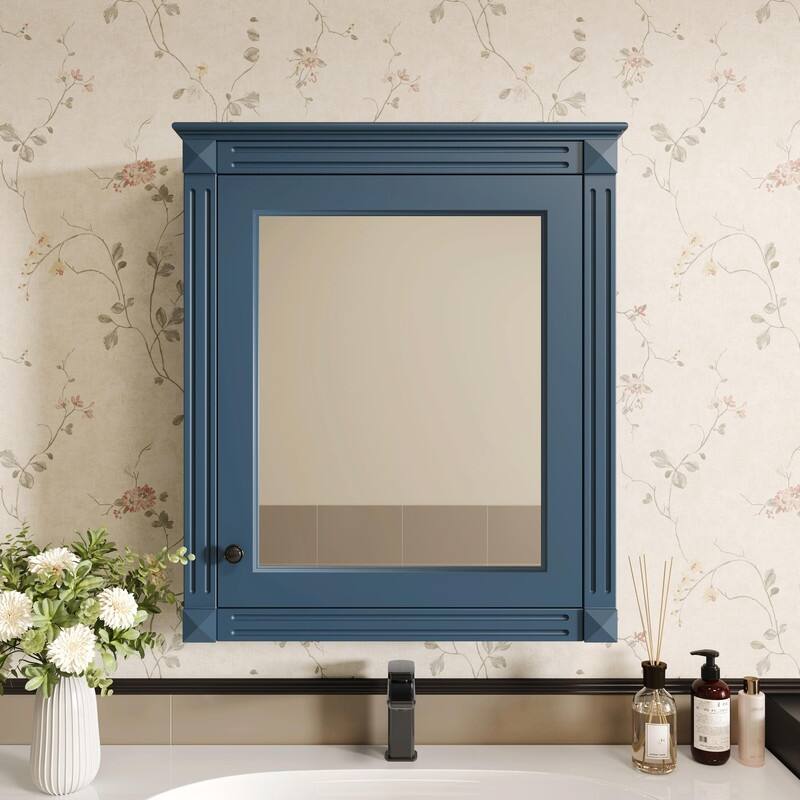 24" x 27" Wall-Mounted Medicine Cabinet with Mirror and Over-the-Toilet Space Saver Storage - Blue