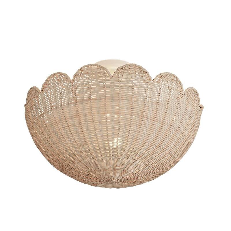2-Light Coastal Style Scallop Rattan Semi Flush Mount - N/A