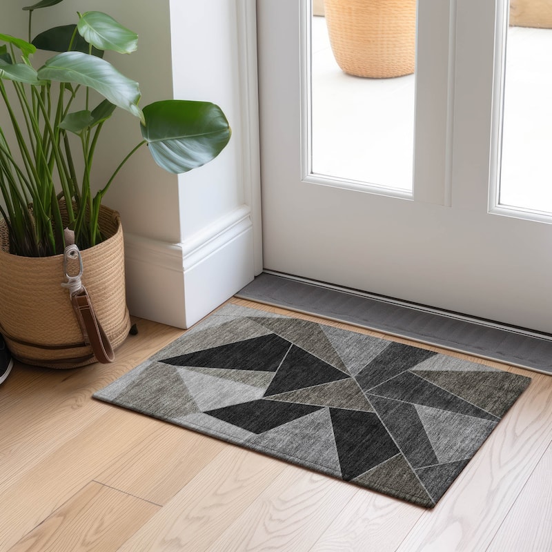 Machine Washable Indoor/ Outdoor Chantille Contemporary Mosaic Rug - Coffee - 1'8" x 2'6"