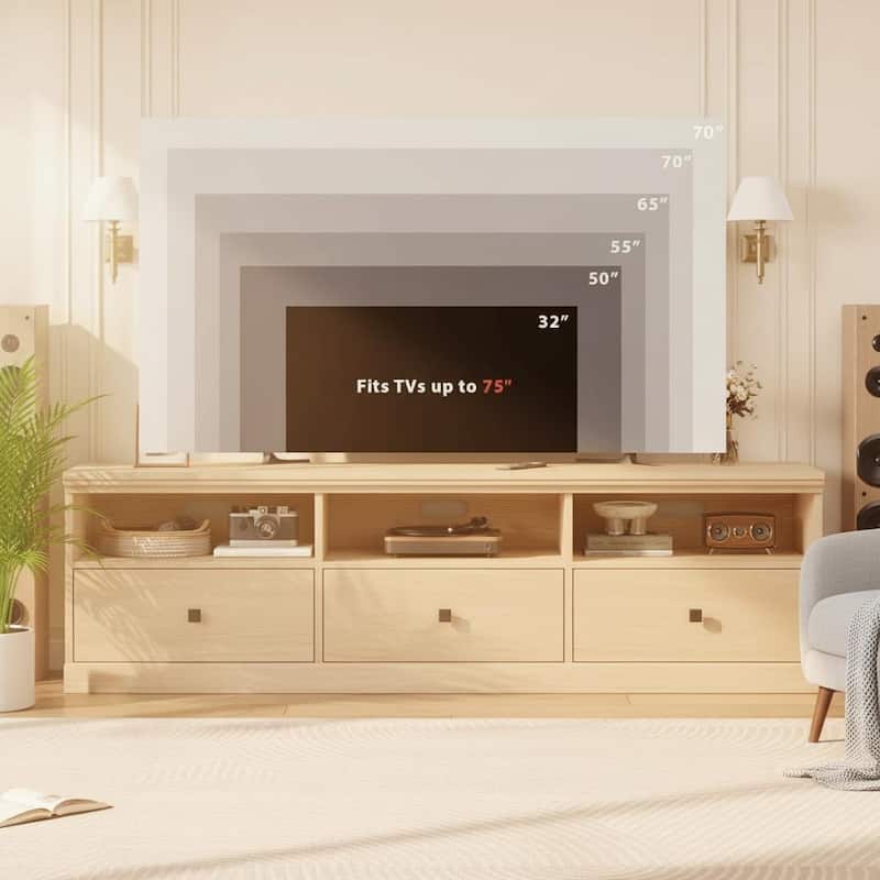 TV Console, with Open Shelves and Storage Drawer